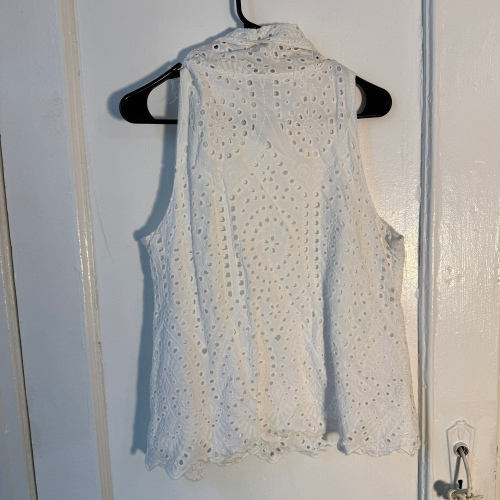 Saks Fifth Avenue White Eyelet Cotton Top Lace Quiet Luxury Romantic Soft Girl L - Picture 4 of 8